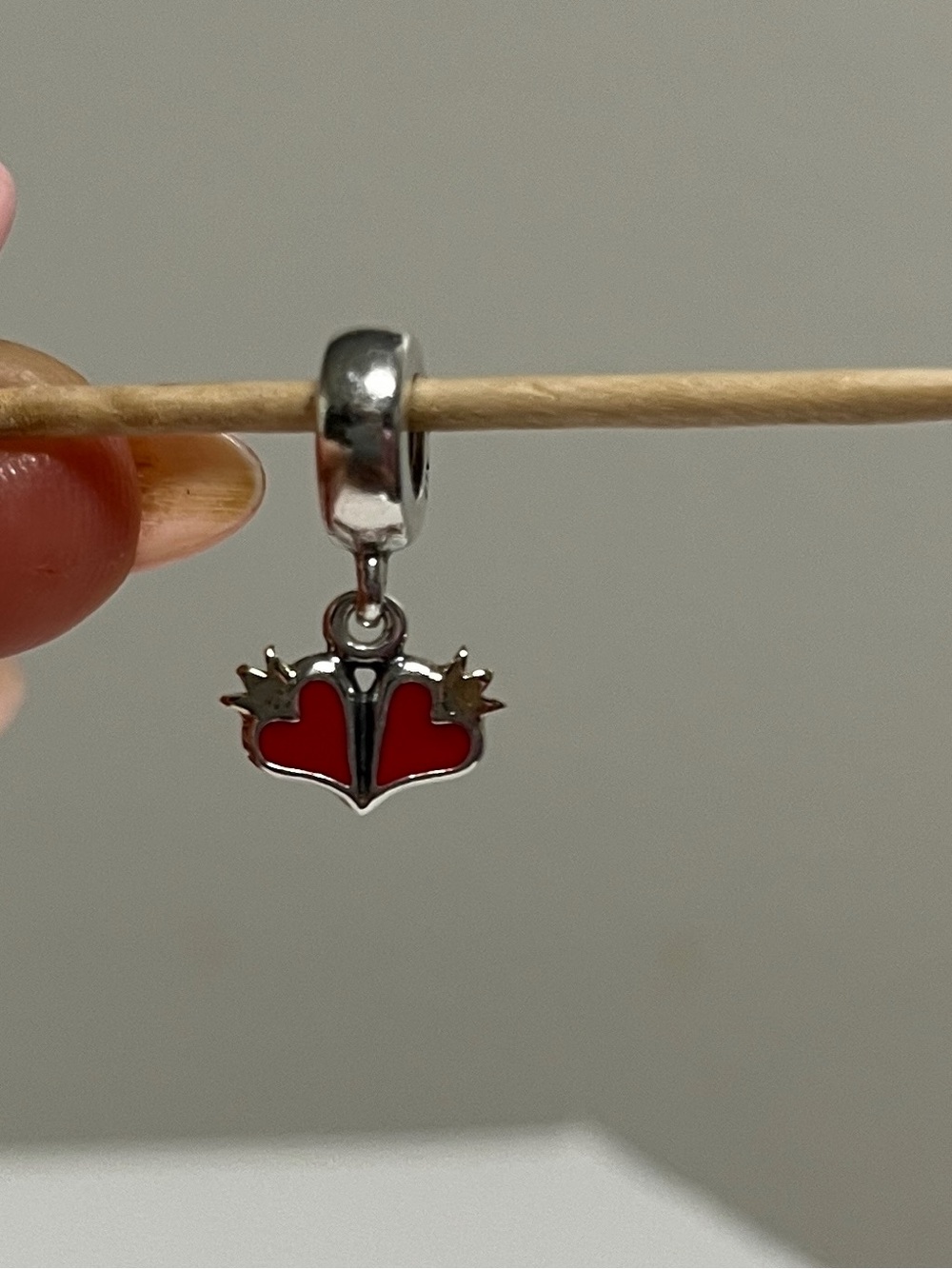 Pandora Silver Red Heart Double Crown Charm Pendant